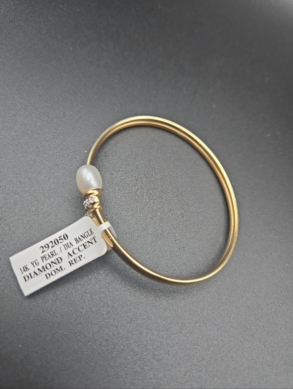 14K Gold Pearl Diamond Accent Bangle Bracelet